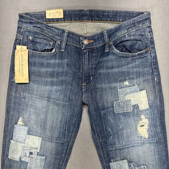 Ralph Lauren Denim & Supply Jeans Women 29x33 Blue Low Slim Patchwork Boho Denim - Picture 2 of 16